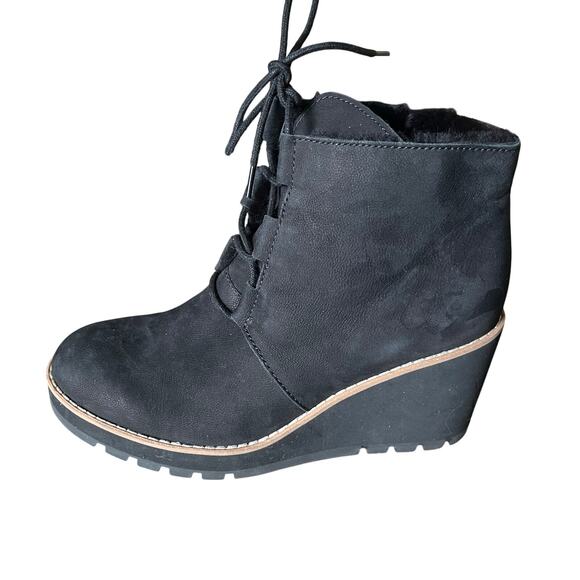 Eileen Fisher Alpine Shearing Leather Lace-Up Wedge Booties Women's‎ 8.5 Black - Picture 7 of 9